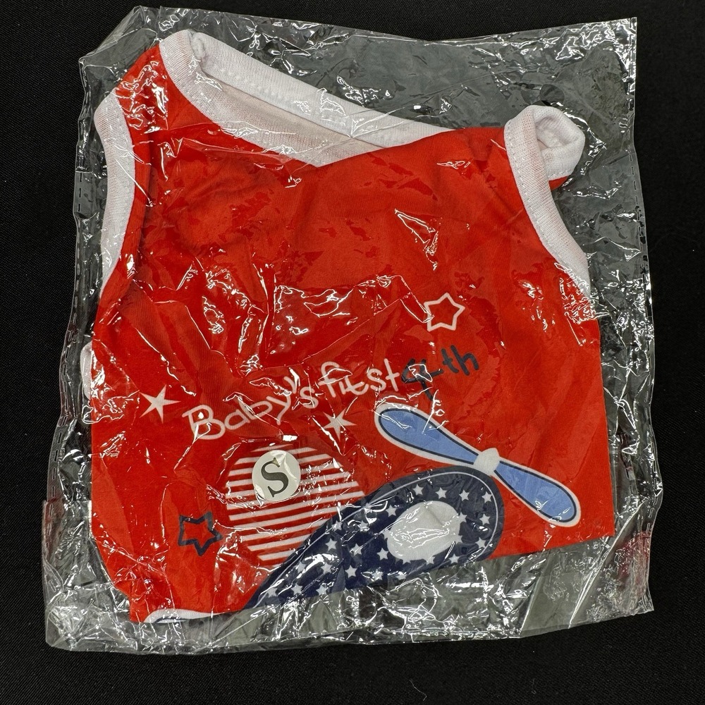 Red Patriotic Babys First 4th Dog‎ Shirt Small Airplane Stars Stripes Pet Tank